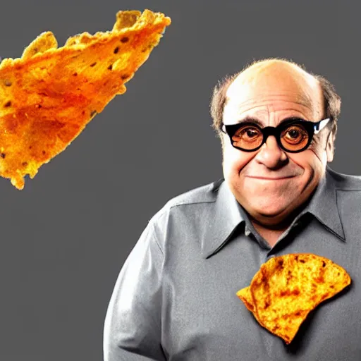 Prompt: danny devito with skin made out of a dorito