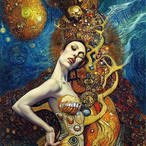 Prompt: Divine Chaos Engine by Karol Bak, Jean Deville, Gustav Klimt, and Vincent Van Gogh