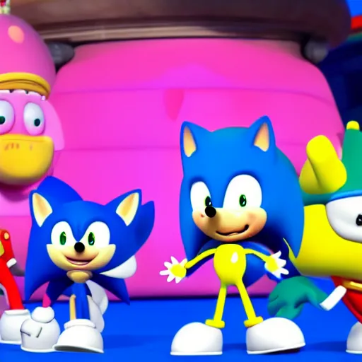 sonic, peppa pig and the paw patrol crossover episode, | Stable Diffusion