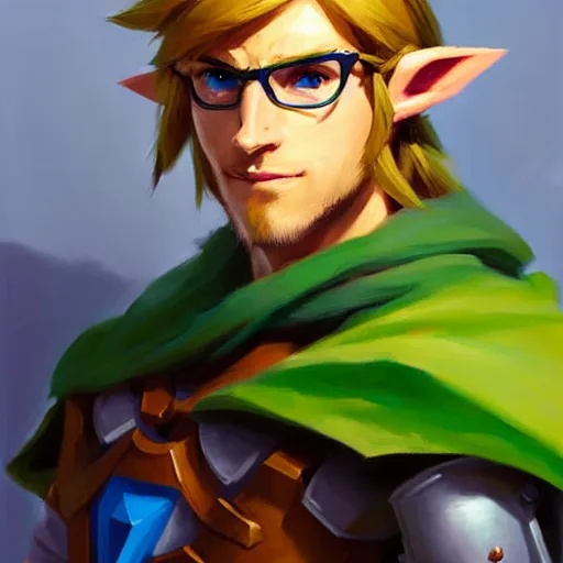 Prompt: Greg Manchess portrait painting of Link from Legend of Zelda as Overwatch character, medium shot, asymmetrical, profile picture, Organic Painting, sunny day, Matte Painting, bold shapes, hard edges, street art, trending on artstation, by Huang Guangjian and Gil Elvgren and Sachin Teng