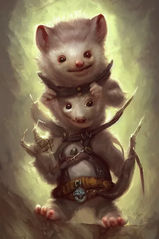 Image similar to cute little anthropomorphic oppossum wizard, tiny, small, baby animal, short, cute and adorable, pretty, beautiful, DnD character art portrait, matte fantasy painting, DeviantArt Artstation, by Jason Felix by Steve Argyle by Tyler Jacobson by Peter Mohrbacher, cinematic lighting