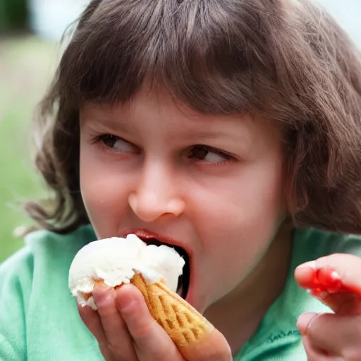 Image similar to photo of a neanderthal eating ice cream for the first time