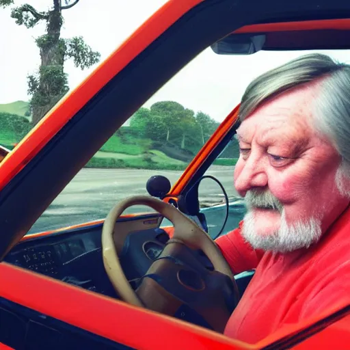 Image similar to robert wyatt sitting in the driver's seat of a large truck with leds under the vehicle