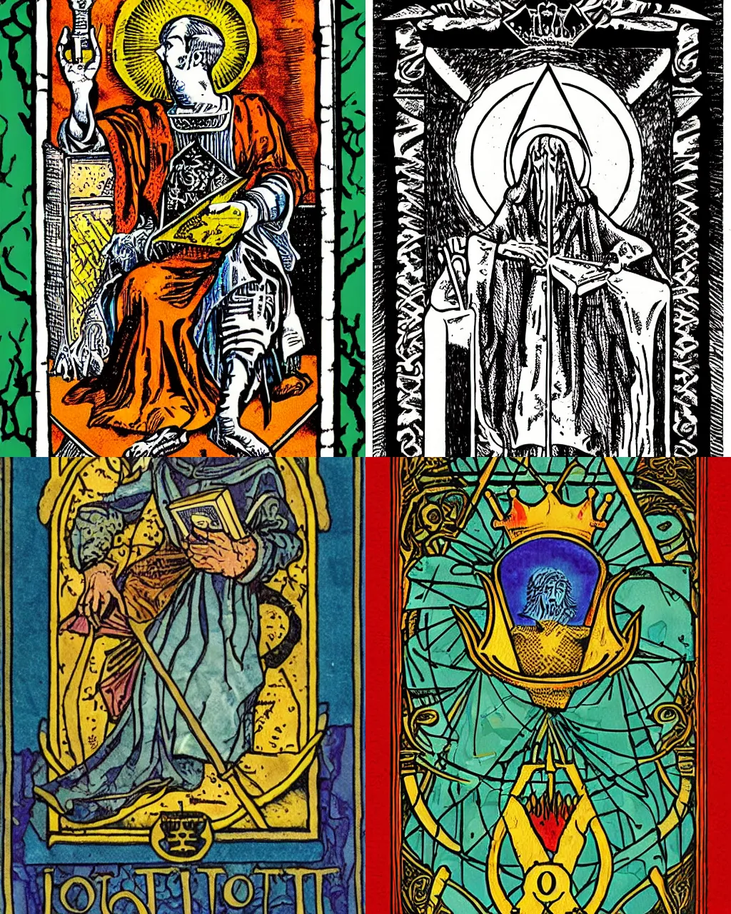 Prompt: detailed tarot card, the king of fools, alchemy symbols, books, shattered crystal, artifact by wylie beckrett