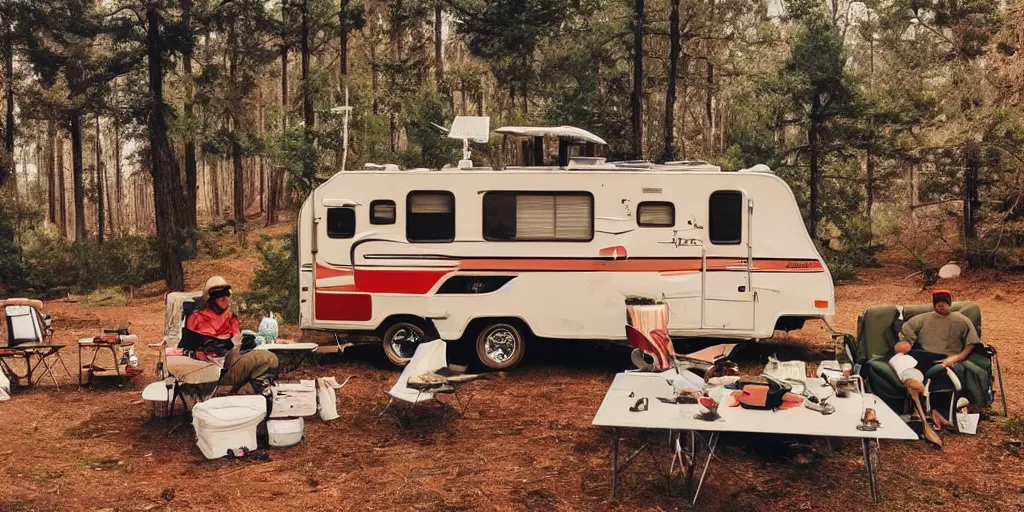 Prompt: Camping RV's in America by Wes Anderson, fantasy, imagination, cinematic