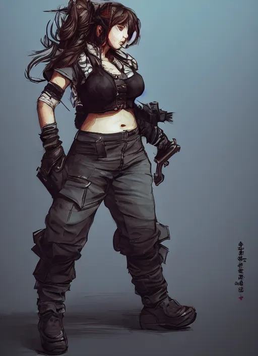 Prompt: portrait of a bearded female dwarf mechanic in working clothes. in style of yoji shinkawa and hyung - tae kim, trending on artstation, dark fantasy, great composition, concept art, highly detailed, dynamic pose, vibrant colours.