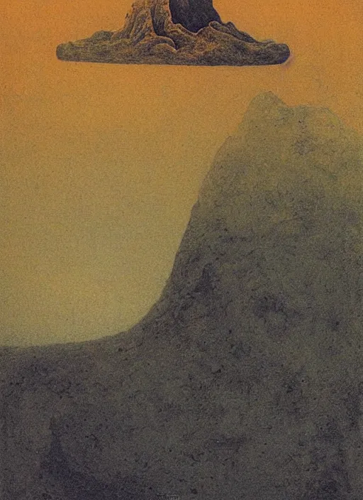 Prompt: mountain caby by beksinski and salvadore dali