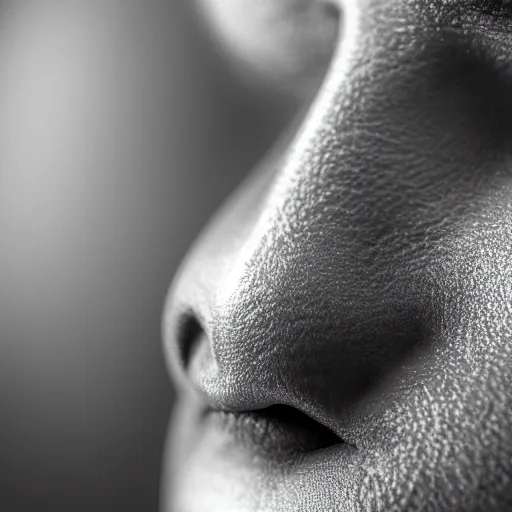 Image similar to a highly detailed, macro shot of a human nose, 8k, depth of field