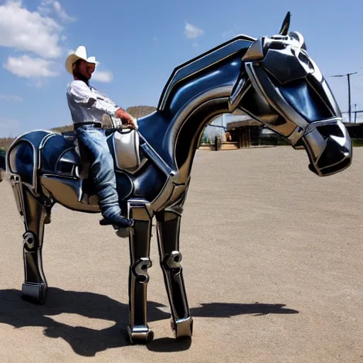 Prompt: A cowboy riding a futuristic chrome horse