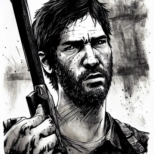 Prompt: joel from the last of us drawn by ben templesmith