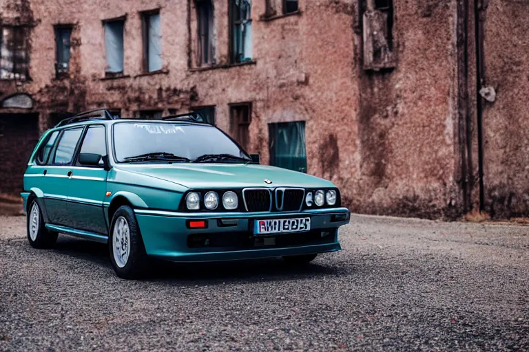 Image similar to 1995 Lancia Delta Integrale BMW M1 estate wagon, XF IQ4, 150MP, 50mm, F1.4, ISO 200, 1/160s, natural light, Adobe Photoshop, Adobe Lightroom, photolab, Affinity Photo, PhotoDirector 365