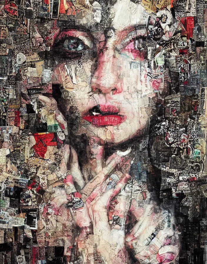 Image similar to deja vu detailed mixed media collage, conteporary art, punk art, realistic face, photorealistic, expressionism, masterpiece, perfect composition, spectacular quality, intricate oil details