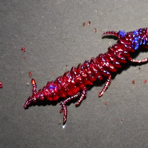 Prompt: red crystal worm with crystals jagging out of his body, fantasy, dnd, highly detailed