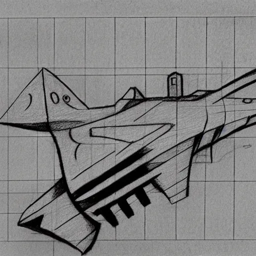 Image similar to pencil drawing of a spaceship on graphed paper, trending on deviantart, high resolution