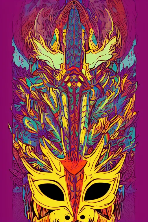 Image similar to animal mask totem roots flower tribal feather gemstone plant wood rock shaman vodoo video game vector cutout illustration vivid multicolor borderlands comics by josan gonzales and dan mumford radiating a glowing aura