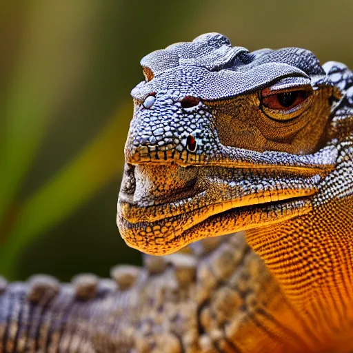 Prompt: close up of a goanna lizard dinosaur theropod