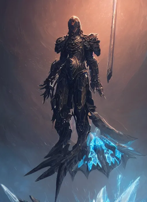 Image similar to dark seraphim knight in light armor wielding a magical lance, slaying a sky beast, full body heroic pose. dark water, cyberpunk pearl armor, futuristic fantasy, highly detailed, digital painting, trending on artstation, concept art, sharp focus, illustration, art by artgerm and nixeu and greg rutkowski and magali villeneuve.