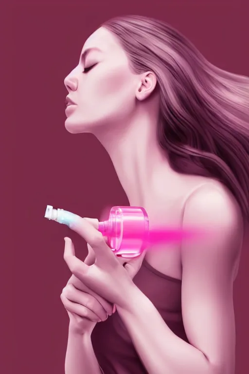 Image similar to Woman Breathing Through a Pink Vapor Inhaler, side view, digital art, professional illustration by ArtGerm