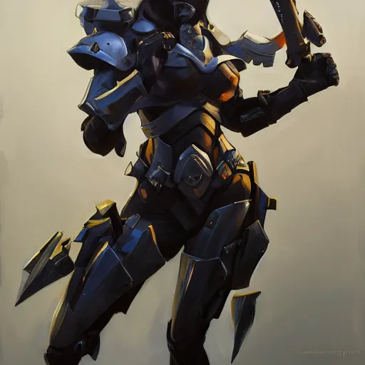 Image similar to greg manchess portrait painting of armored lady death as overwatch character, medium shot, asymmetrical, profile picture, organic painting, sunny day, matte painting, bold shapes, hard edges, street art, trending on artstation, by huang guangjian and gil elvgren and sachin teng