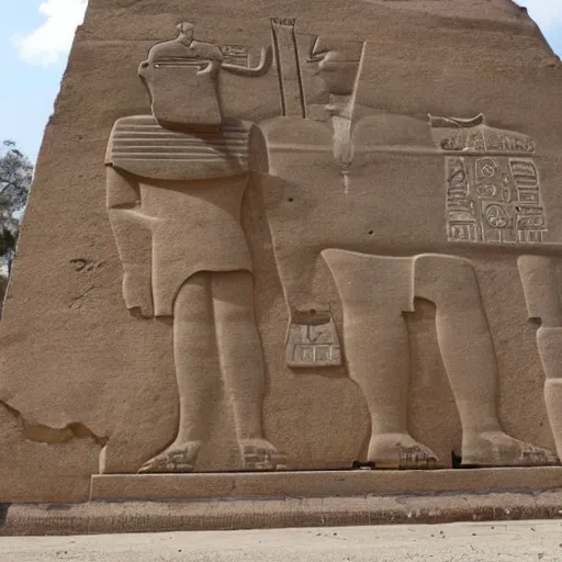 Prompt: A granite statue of Ramses II riding a segway