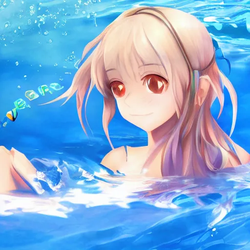 Prompt: stunning portrait of a vtuber, 2d, hd, water-themed