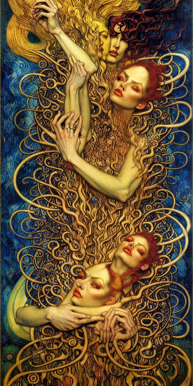 Image similar to Divine Chaos Engine by Karol Bak, Jean Delville, William Blake, Gustav Klimt, and Vincent Van Gogh, symbolist, visionary