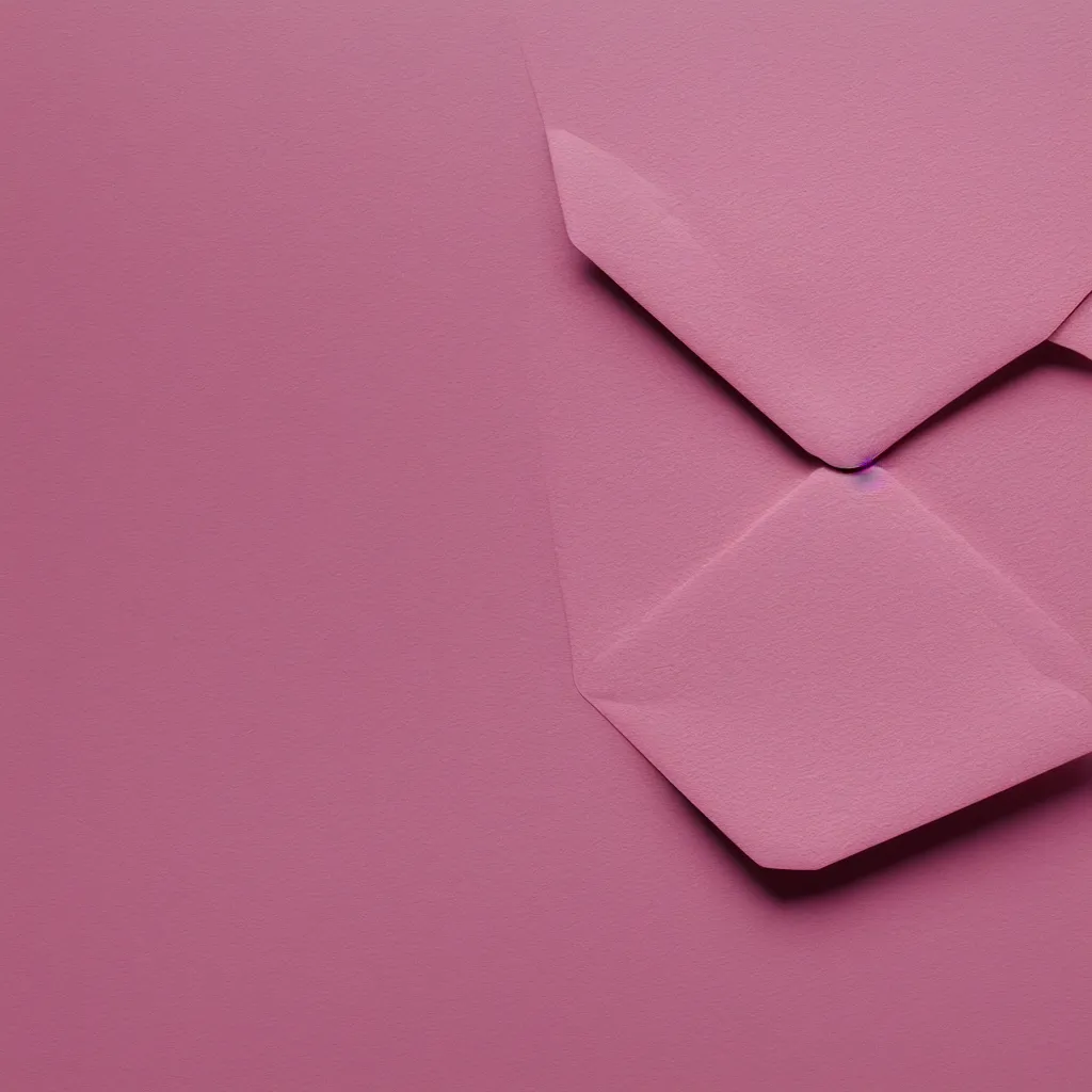 Image similar to top-down view of an envelope on top of a pink surface, 8k, high detail, photorealistic, proper shading