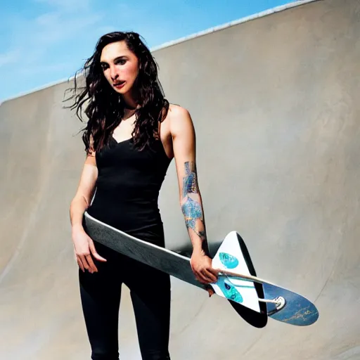 Image similar to gal gadot as a skateboarder, nikon 3 5 mm portrait photography, ultra realistic