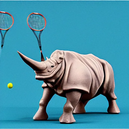 Prompt: rhinoceros playing badminton, photorealistic, detailed