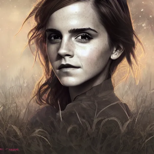 Image similar to emma watson as a swamp witch, digital art, trending on art station, swamp background, illustration, character illustration, 4 k, hyper detailed, by jason chan