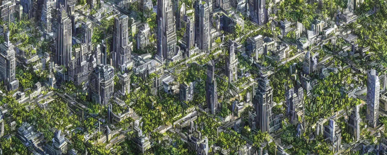 Prompt: a futuristic yet traditional metropolis city in a utopia, matte painting, digital painting, intricate, small details, national geographic cover, award winning, 4 k, botanical garden, lush, bright, clear, smooth,