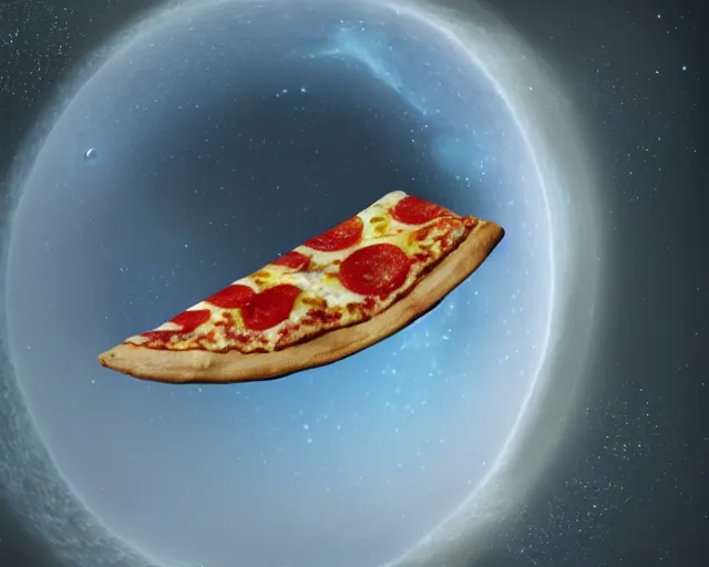 Image similar to a slice of pizza in orbit over a single planet space super star destroyer ship starwars 3 d render starwars clonewars 4 k atmospheric cinematic shot octane render high definition