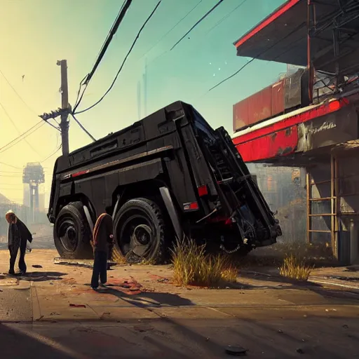 Image similar to huge black pack of c 4 on a red rusty oil - drum in gta v, stephen bliss, unreal engine, fantasy art by greg rutkowski, loish, rhads, ferdinand knab, makoto shinkai and lois van baarle, ilya kuvshinov, rossdraws, tom bagshaw, global illumination, detailed and intricate environment