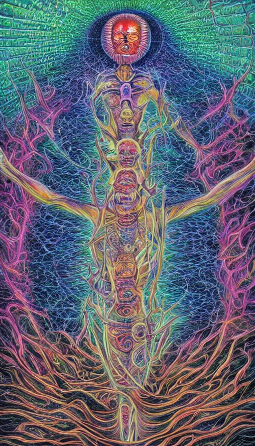 Prompt: the end of the world, by alex grey,