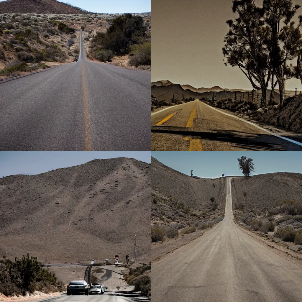 Prompt: a desolated road in california, phlegm