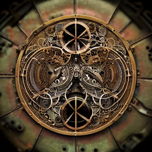 Image similar to a beautiful intricate fine art close-up photo of a mechanical industrial steampunk cybernetic yin yang symbol, overgrown with morning glory flowers, Montserrat leaves by tom bagshaw and zach sutton, golden ratio composition, studio lighting, 50mm lens, very detailed, bionic, cybernetic scifi, deep depth of field, artstation, 8K, highly coherent