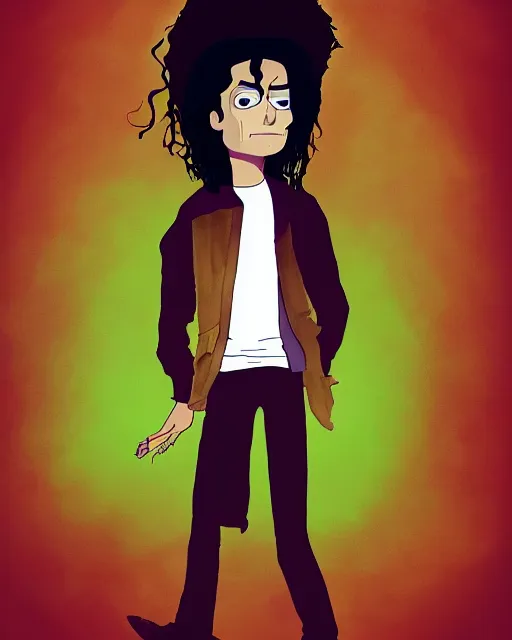 Image similar to portrait of michael jackson in the style of justin roiland. cinematic lighting. style of rick & morty. photographic, photography. by justin roiland