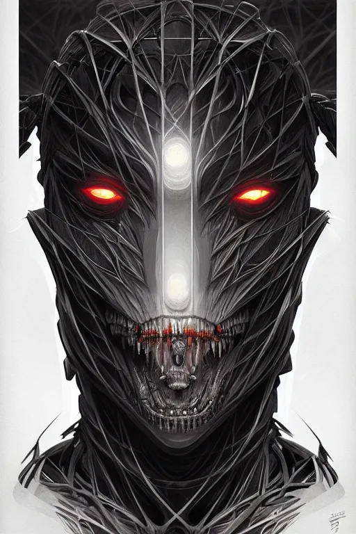 Prompt: professional concept art symmetrical portrait of a horror fractal robotic nightmare species in deep dark room by artgerm and greg rutkowski. an intricate, elegant, highly detailed digital painting, kubism, concept art, smooth, sharp focus, illustration, in the style of cam sykes.