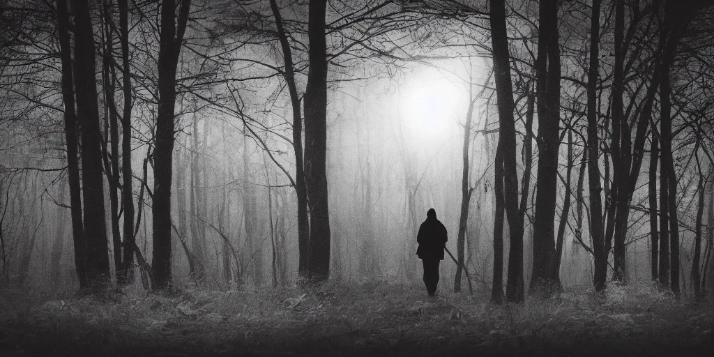 man in the dark forest