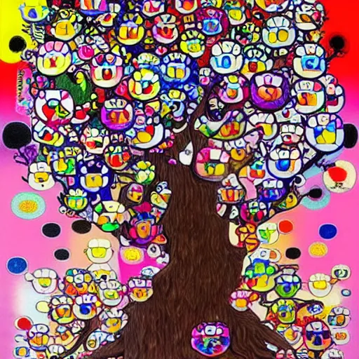 Prompt: surreal tree drawn by Takashi Murakami