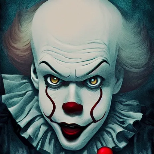 Image similar to Stephen King as Pennywise, it really looks like a charicature of stephen king, ambient lighting, 4k, anime key visual, lois van baarle, ilya kuvshinov, rossdraws, artstation