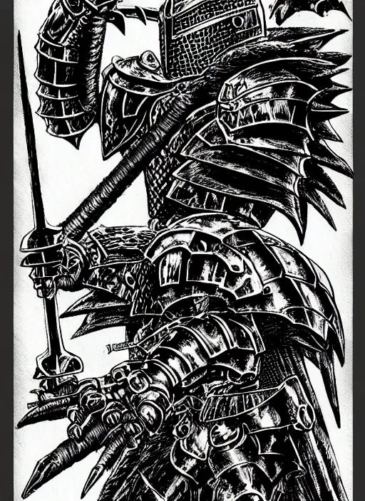 Image similar to wrewolf armored knight by kentaro miura