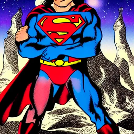 Image similar to portrait of superman as darkseid, in space, on abandoned planet