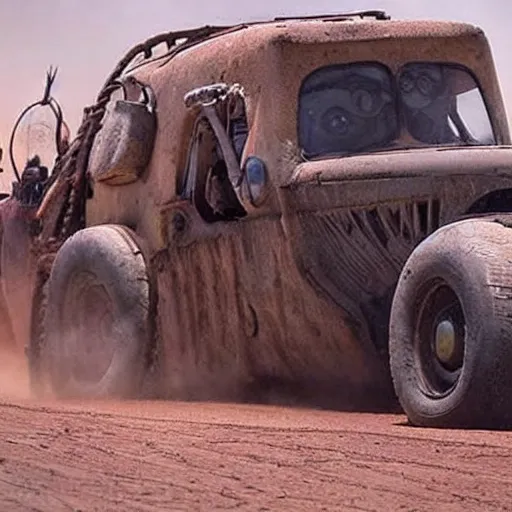 Image similar to a ( ( minion ) ) in the mad max fury road!! still from movie