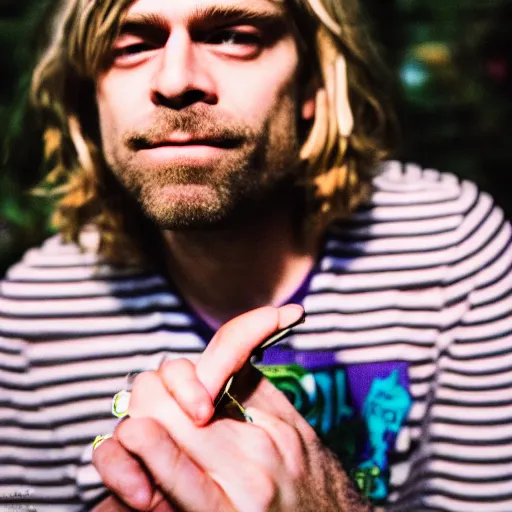 Image similar to Kurt Cobain smoking weed EOS-1D, f/1.4, ISO 200, 1/160s, 8K, RAW, unedited, symmetrical balance, in-frame