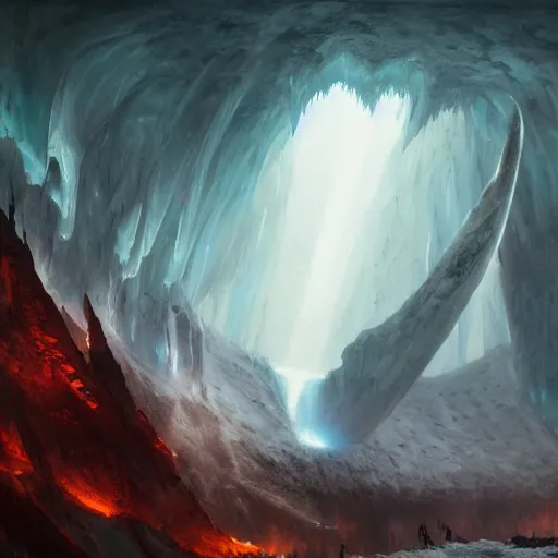 Image similar to balrog demon with wings extended in the ice cave. greg rutkowski. boris vallejo. color grading lut 3 8 4 0 x 2 1 6 0