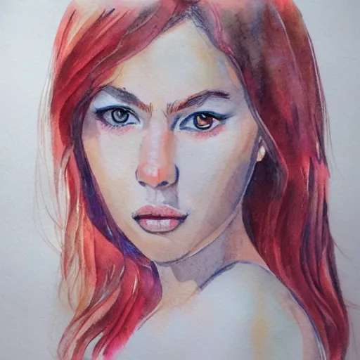 Image similar to water color on paper, gemini girl portrait, highly detailed, artstation, masterpiece, award - winning,