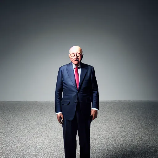 Prompt: uhd candid photo of klaus schwab with empty pockets and very sad frown, with accurate face, uhd, studio lighting, photorealistic, correct face, photo by annie leibovitz