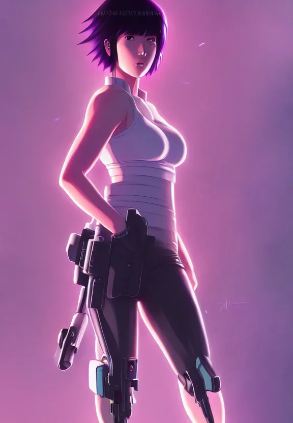 Image similar to a fullbody portrait of motoko kusanagi the major ghost in the shell : : stand alone complex, under repairs, maintenance : : by ilya kuvshinov, rossdraws, artgerm, sola digital arts, anti aliasing, raytracing : :