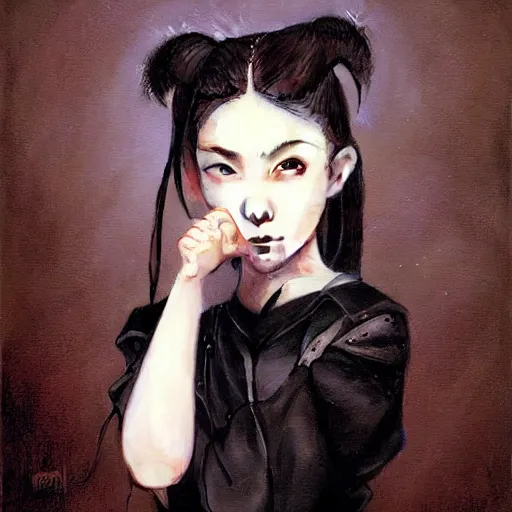 Image similar to realistic oil painting portrait of Babymetal J-Rock singer idol girl Yui Mizuno, she is 20 years old, by Greg Rutkowski, Peter Mohrbacher, Craig Mullins.